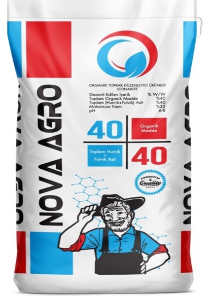 Nova Agro Organik Gübre Humic Fulvic Asit 40 40 Leonardit Taban Gübresi 25KG