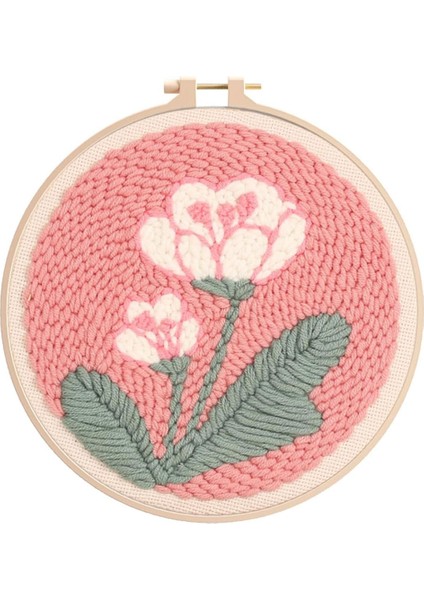 Kasnaklı Goblen Punch (Panç) Işleme Seti 20 cm Çiçek (Pembe) Deseni