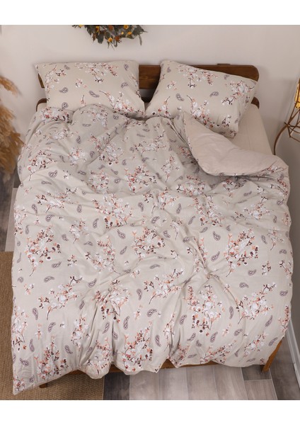 Somon çiçekli nevresim takımı çift kişilik lastikli çarşaflı (battal)