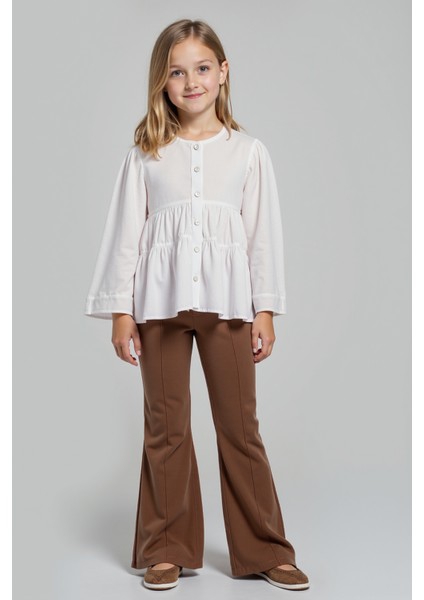 Flare Çelik Örme Ispanyol Paça Kız Çocuk Kahverengi Pantolon