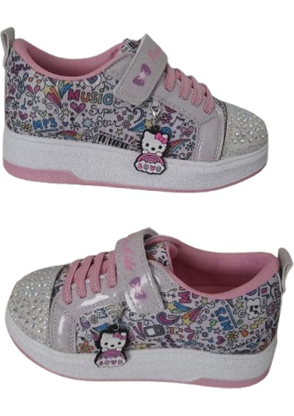 Taşlı Kız Çocuk Spor Ayakkabı, Hello Kitty Desenli Taban Sneaker