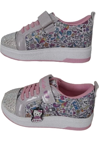 Taşlı Kız Çocuk Spor Ayakkabı, Hello Kitty Desenli Taban Sneaker