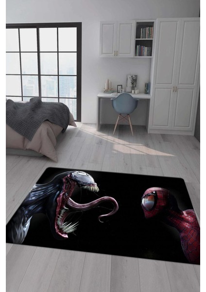 Kaymaz Taban Makinada Yıkanabilir Dijital Baskı Spiderman Venom Desenli Genç Odası Halısı Dot Taban Halı GNC75