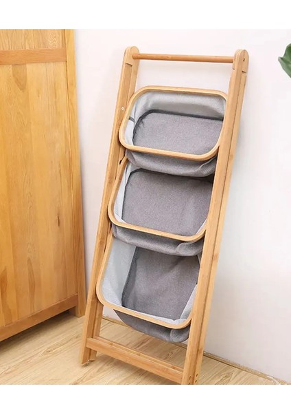 3 Katlı Bambu Katlanır Ayaklı Mutfak, Banyo Organizeri, Patates Soğan Sepeti, Çamaşır Sepeti