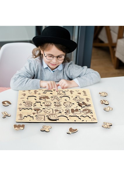 Ingilizce Harfler ve Kelimeler - Eğitici Ahşap Alfabe Puzzle