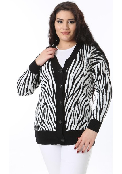 Kadın Büyük Beden Siyah Ön Düğmeli Triko Hırka 65N38566 fiyatları