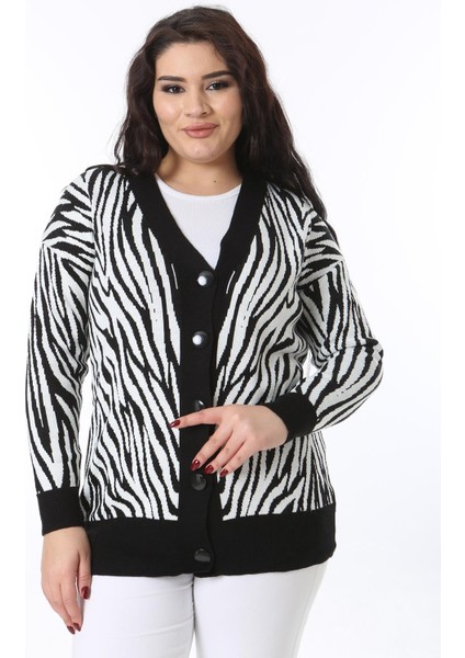 Kadın Büyük Beden Siyah Ön Düğmeli Triko Hırka 65N38566 modelleri