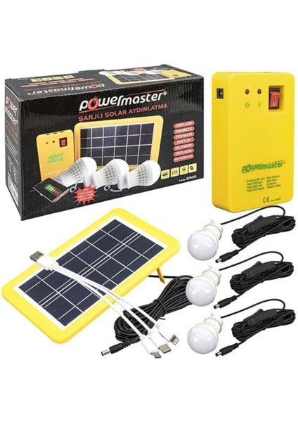 PM-8905 Güneş Panelli 3 Lambalı Powerbank Özellikli Çok Amaçlı Şarjlı Solar Aydınlatma