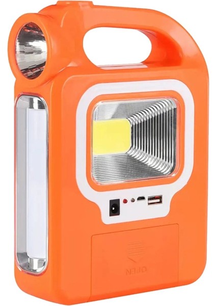 Hb-6399a Cob Ledli Solarlı 3 Kademeli Usb Çıkışlı Şarjlı Işıldak Fener (2 Parça Ampulü Unutma) (482