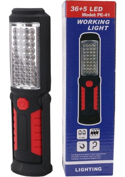 Pe-41 36+5 Ledli 2 Modlu Kancalı Mıknatıslı Pilli Çalışma Lambası (0)