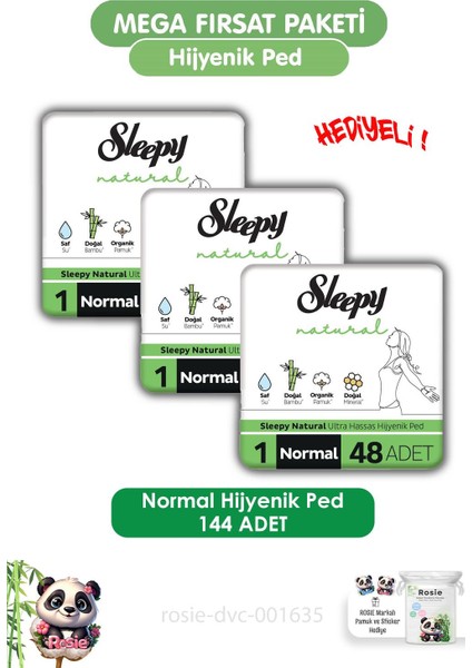 Natural Ultra Hassas Hijyenik Ped Normal 144 Adet ve Rosie Bebek Temizleme Mendili