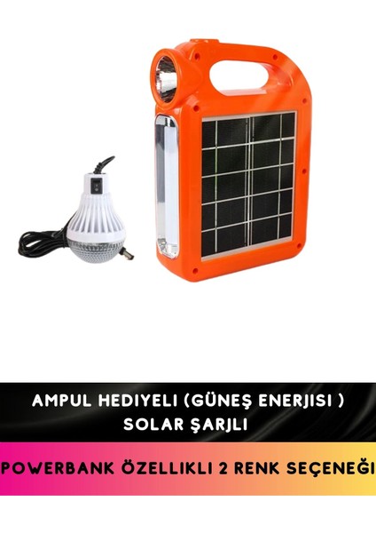 Solar Enerjili 3 Farklı Işıklı Ampul Bağlanan El Feneri Şarjlı Pil Hediye 10 Saat Işık 2400 Mah modelleri