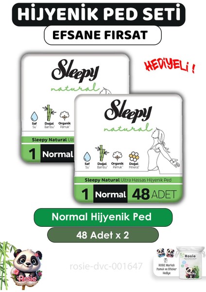 Natural Ultra Hassas Hijyenik Ped Normal 96 Adet Ped ve Rosie Bebek Temizleme Mendili