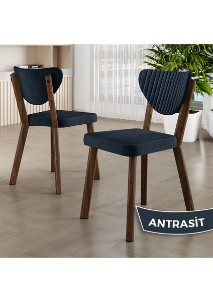 Exve Serisi 80 x 132 Açılabilir Barok Ahşap Desen Masa Takımı ve 6 Antrasit Sandalye