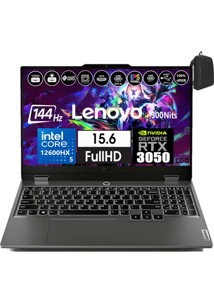Loq 15IAX9 Intel Core I5 12600HX 96GB Ddr5 4tb SSD 6GB/RTX3050 WINDOWS11PRO 15.6" 144Hz Fhd IPS 300NIT Taşınabilir Bilgisayar 883GS00PDTR60+WEBLEGELSINÇANTA