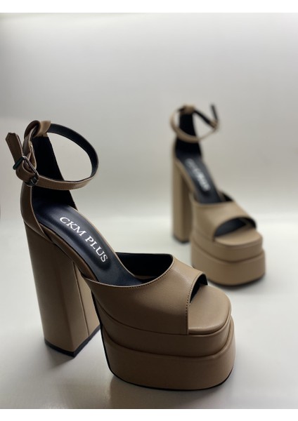 Nude Mat Bilekten Bağlamalı Çift Platform Topuklu Sandalet modelleri