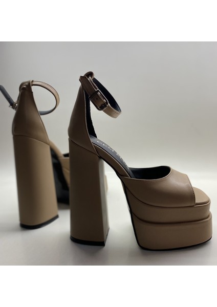 Nude Mat Bilekten Bağlamalı Çift Platform Topuklu Sandalet fırsatları