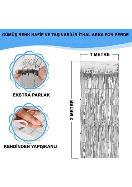 Gümüş Metalize Saçaklı Fon Perde