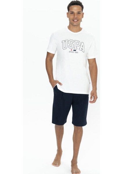 Pamuk Uspa Yazılı T-Shirt Şort Takım, Bisiklet Yaka, Kısakol, Cepli Şort