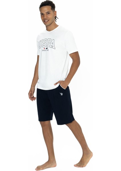 Pamuk Uspa Yazılı T-Shirt Şort Takım, Bisiklet Yaka, Kısakol, Cepli Şort