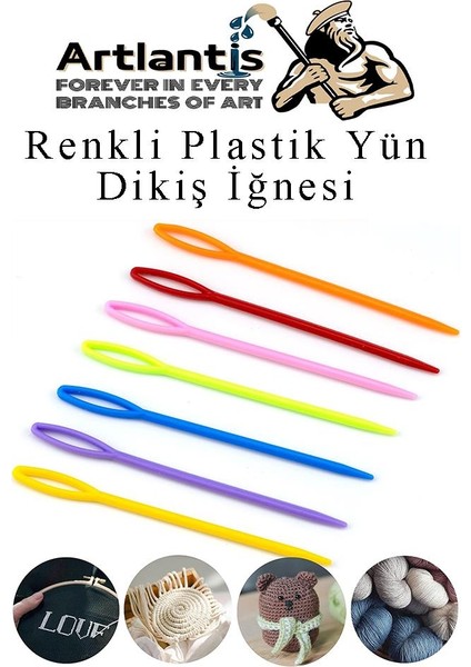 Renkli Plastik Yün Iğnesi 9 cm 10 Adet Plastik Dikiş Iğnesi Plastik Örgü Dikme Iplik Iğne Dokuma Iğnesi