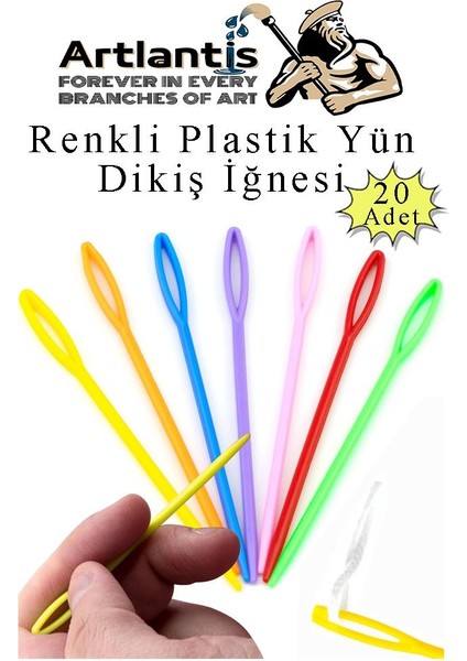 Renkli Plastik Yün Iğnesi 9 cm 20 Adet Plastik Dikiş Iğnesi Plastik Örgü Dikme Iplik Iğne Dokuma Iğnesi