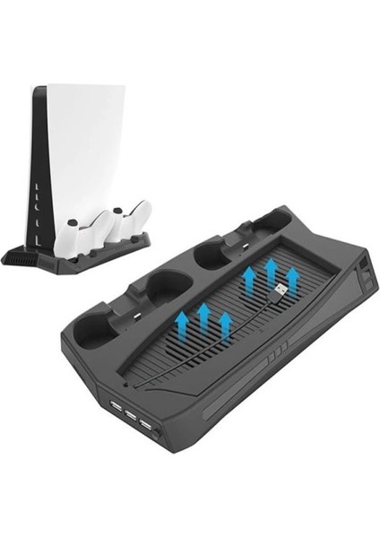 Ps5 Standart Kasa Cdli ve Dijital Sürüm Uyumlu Fanlı Şarj Istasyonlu Soğutucu Stand + Oyun Standı