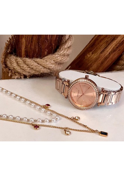 Çelik Kadın Kol Saati+Çelik&incili Kolye Hediye Set