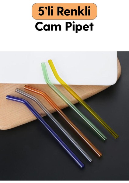 5 Adet Renkli Cam Pipet Isıya Dayanıklı Pipet Seti