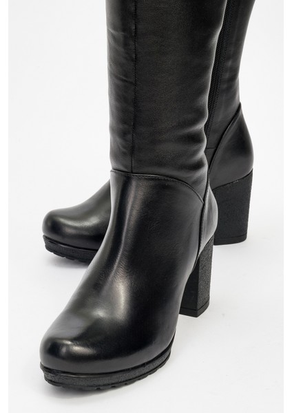 Kadın Yüksek Topuklu Fermuarlı Çizme Gerçek Deri Br 08012 Siyah modelleri