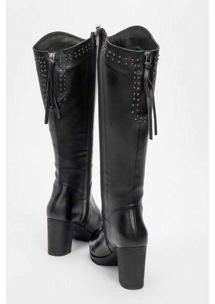 Kadın Yüksek Topuklu Fermuarlı Çizme Gerçek Deri Br 08012 Siyah fırsatları