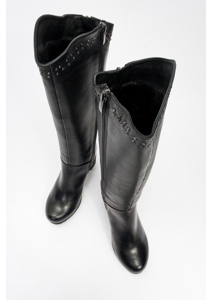 Kadın Yüksek Topuklu Fermuarlı Çizme Gerçek Deri Br 08012 Siyah indirimleri