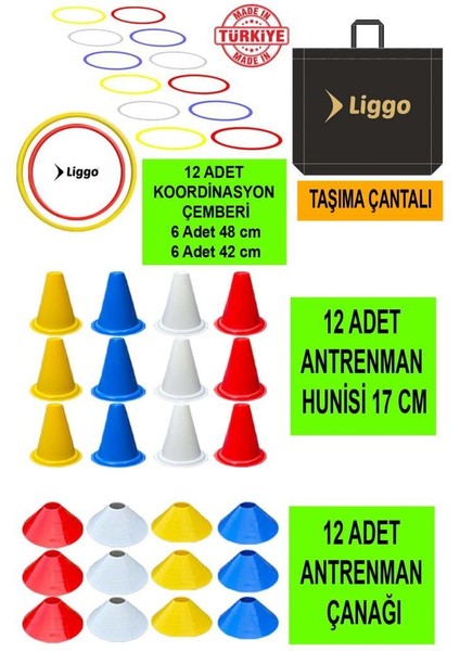 Antrenman Seti 12LI Koordinasyon Çemberi 12LI Antrenman Çanağı 12 Adet 17CM Huni Seti Spor Eğitim Seti