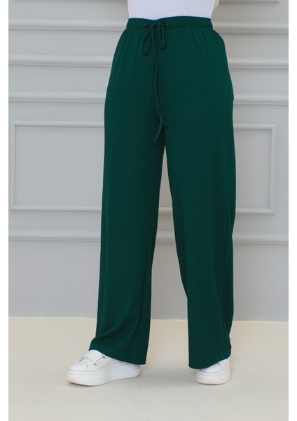 Beli Lastikli Bürümcük Kumaş PANTOLON-3141 Zümrütyeşili