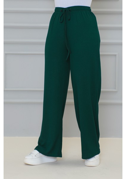 Beli Lastikli Bürümcük Kumaş PANTOLON-3141 Zümrütyeşili