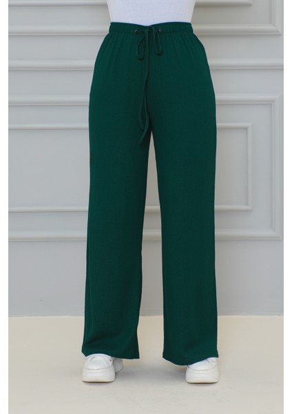 Beli Lastikli Bürümcük Kumaş PANTOLON-3141 Zümrütyeşili