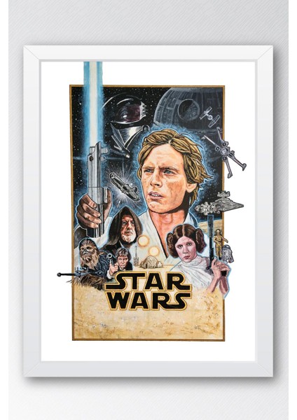 Star Wars Çerçeveli Tablo - Uzay Savaşları Nostalji Eski Fim Posteri Tablo