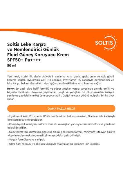 Nemlendirici Günlük Fluid Güneş Koruyucu Krem SPF50+ Pa++++, 50 ml modelleri