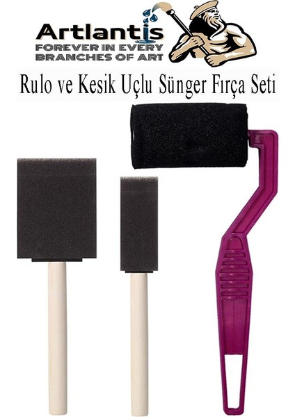 Rulo ve Kesik Uçlu Sünger Fırça Seti 1 Paket Akrilik Boya Yağlı Boya Guaj Boya Sulu Boya Sanatsal