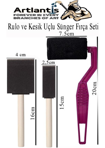 Rulo ve Kesik Uçlu Sünger Fırça Seti 1 Paket Akrilik Boya Yağlı Boya Guaj Boya Sulu Boya Sanatsal