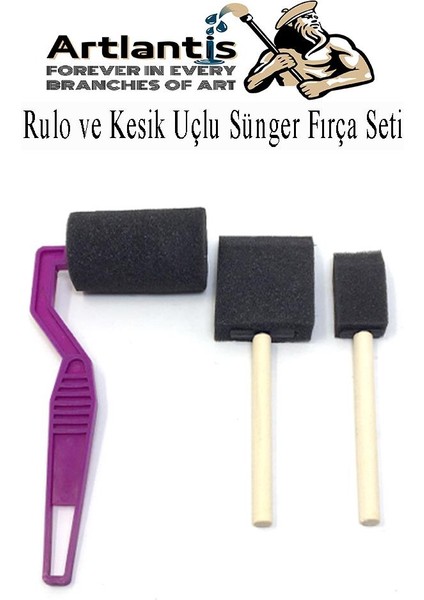 Rulo ve Kesik Uçlu Sünger Fırça Seti 1 Paket Akrilik Boya Yağlı Boya Guaj Boya Sulu Boya Sanatsal