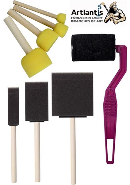 Rulo Kesik Uçlu ve Tampon Sünger Fırça Seti 8 Parça 1 Paket Ponpon Akrilik Boya Yağlı Boya Guaj Boya Sulu Boya Sanatsal