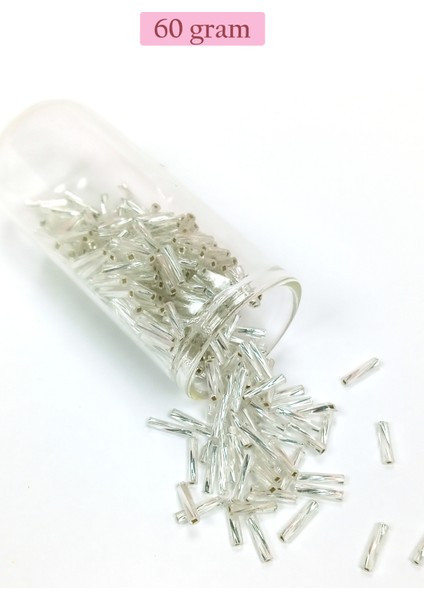Uzun Boru Kesme Boncuk Çap 2mm Uzunluk 10 mm - 60 Gram - Parlak Gümüş - BNC296