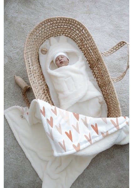 Peluş Kundak ve Çift Yüz Battaniye - Yeşil Ince Yapraklar