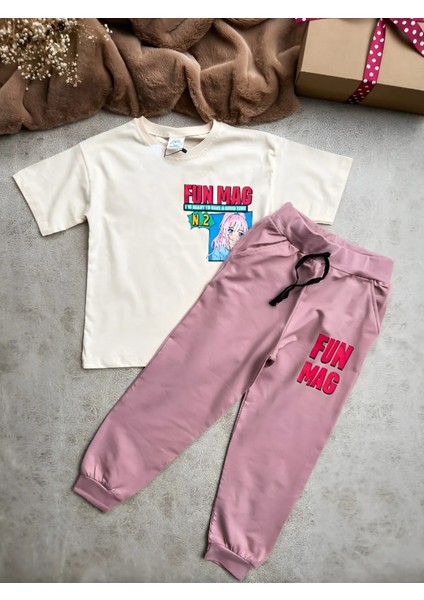 Fun Mag Baskılı Pamuklu Gündelik Kız Eşofman Altı T-Shirt