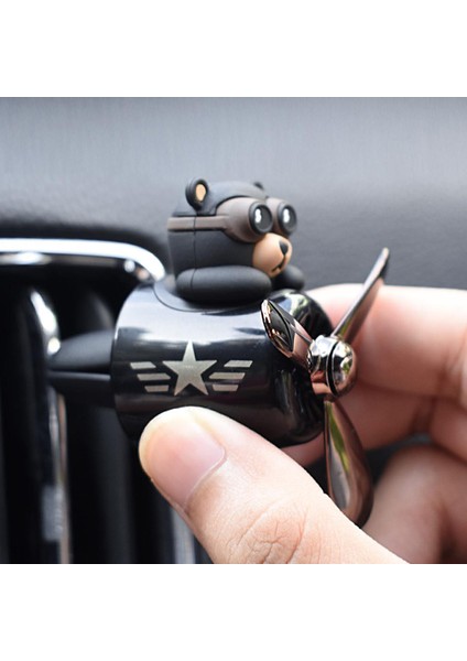 Pervaneli Siyah Klima Süsü Oto Koku Klipsi Sallanan Başlı Pilot Siyah Ayı Araba Hava Ferahlatıcı Maskot