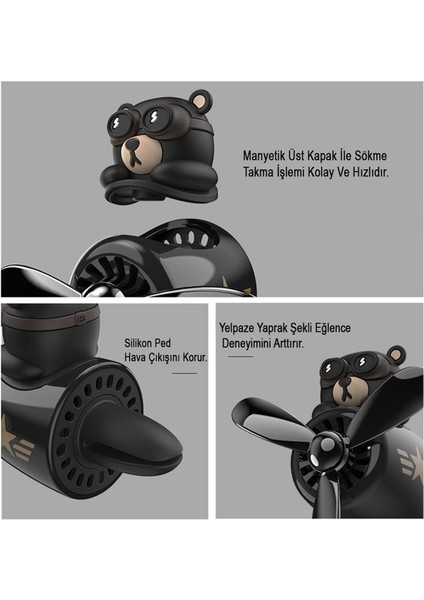 Pervaneli Siyah Klima Süsü Oto Koku Klipsi Sallanan Başlı Pilot Siyah Ayı Araba Hava Ferahlatıcı Maskot fiyatları