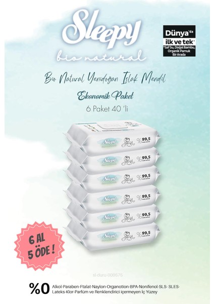 Bio Natural Islak Havlu 40'lı 6 Al 5 Öde ve Bebe Temizleme Pamuğu,