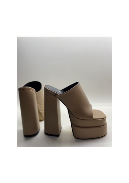 Nude Mat Çift Platform Topuklu Sandalet modelleri