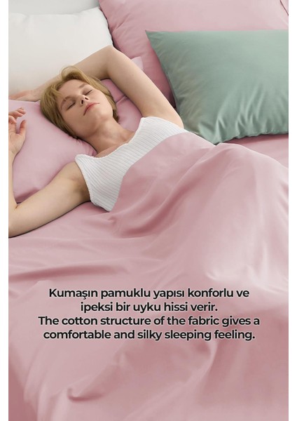Pamuklu Nevresim Takımı Çift Kişilik Lenas Pudra 4 Parça Yumuşak Nevresim Seti Yıkanabilir